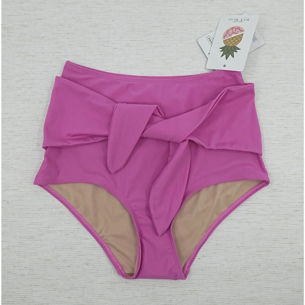 KORTNI JEANE Bikini Bottom XS Purple Tie-Up Front Retro Flattering